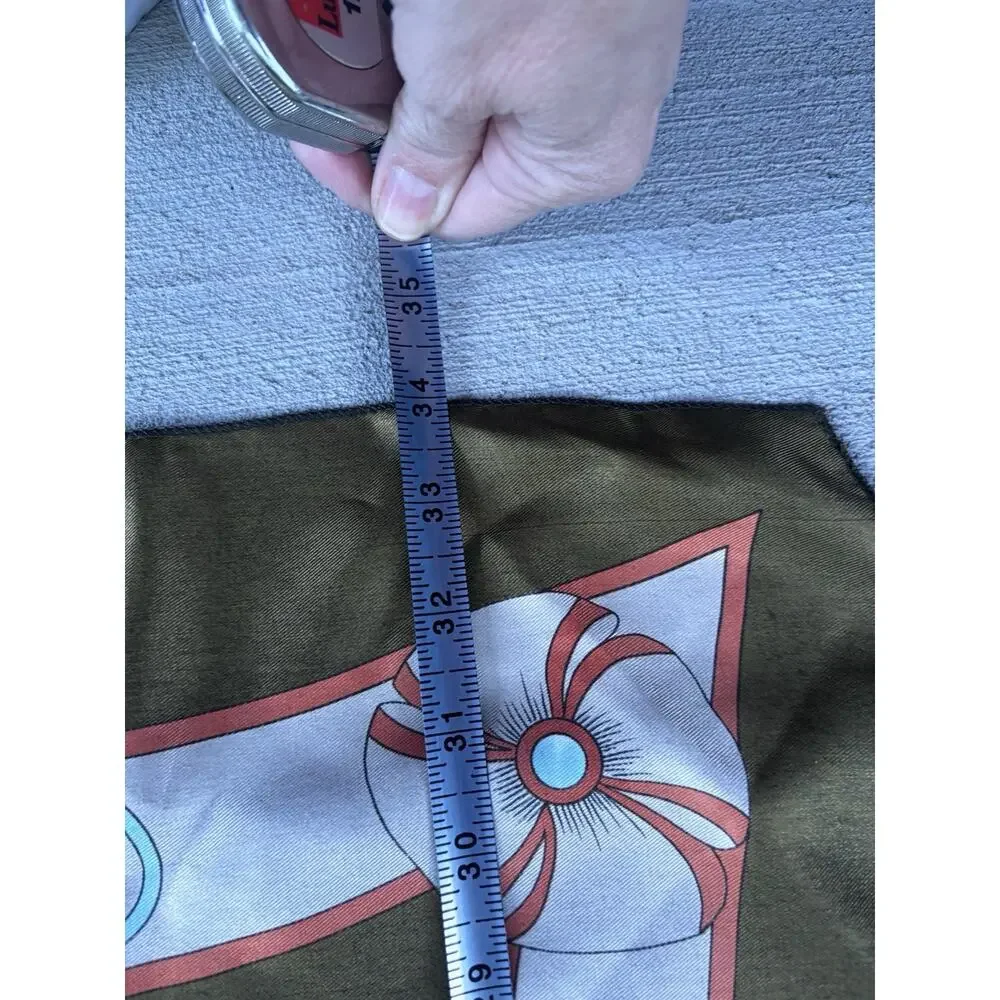 Vintage Equestrian Horse Rider Scarf Olive Green Satin Hermès Style 33” polo